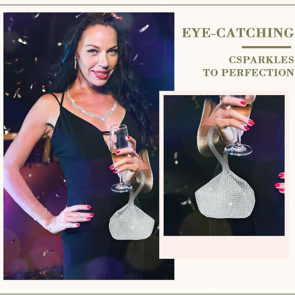 Silver Rhinestone Jewelry Set with Clutch Purse for Women Evening Formal - Picture 4 of 7